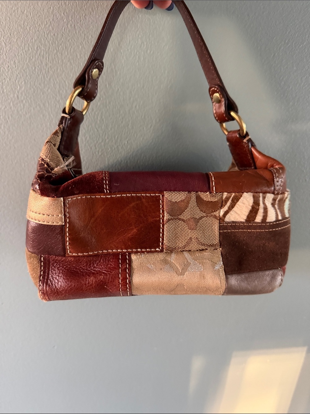 Coach Patchwork Shoulder Bag in Brown, Tan and Cream